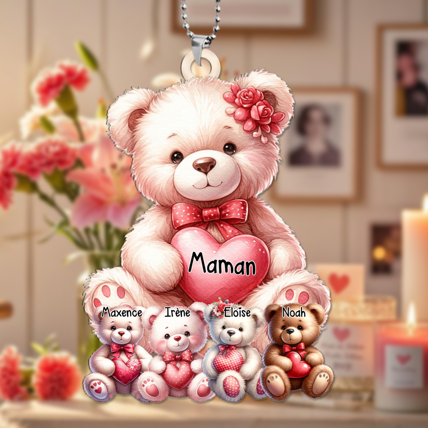 Porte-clés personnalisé oursons avec prénoms – Cadeau unique pour maman | Jessemade