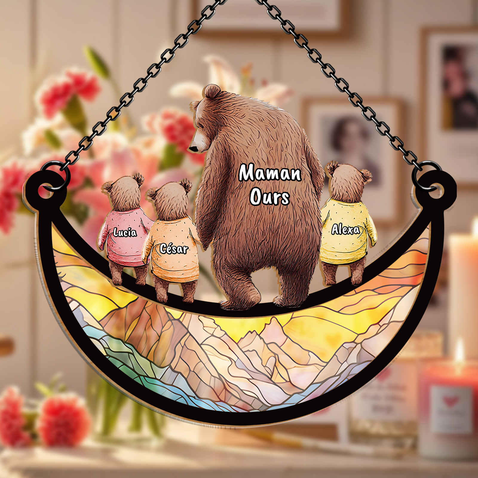 À Maman/Mamie-Suspension Famille Personnalisée avec 2-9 Prénoms et Ours Décoration Cadeau pour Maman | Jessemade