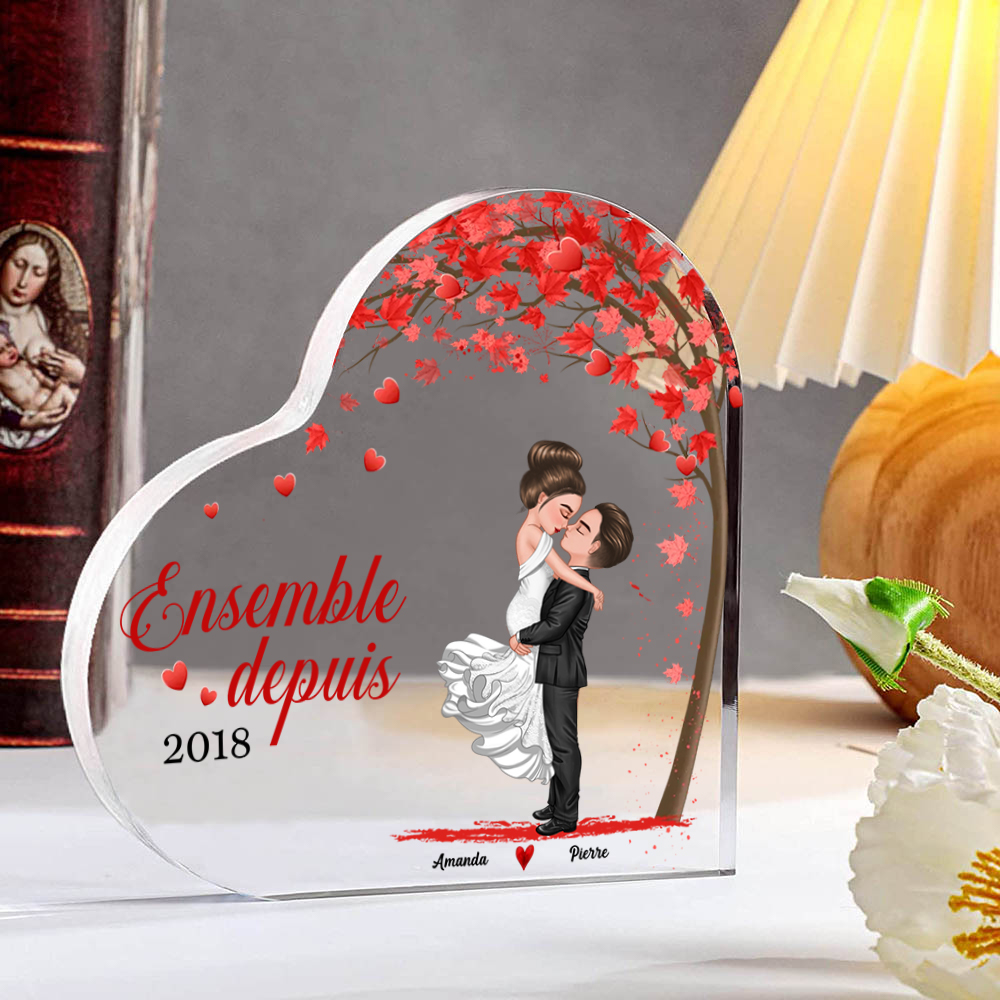 Plaque Acrylique en forme Cœur arbre romantique 2 Prénoms Personnalisés Cadeua pour couple Saint-Valentin | Jessemade