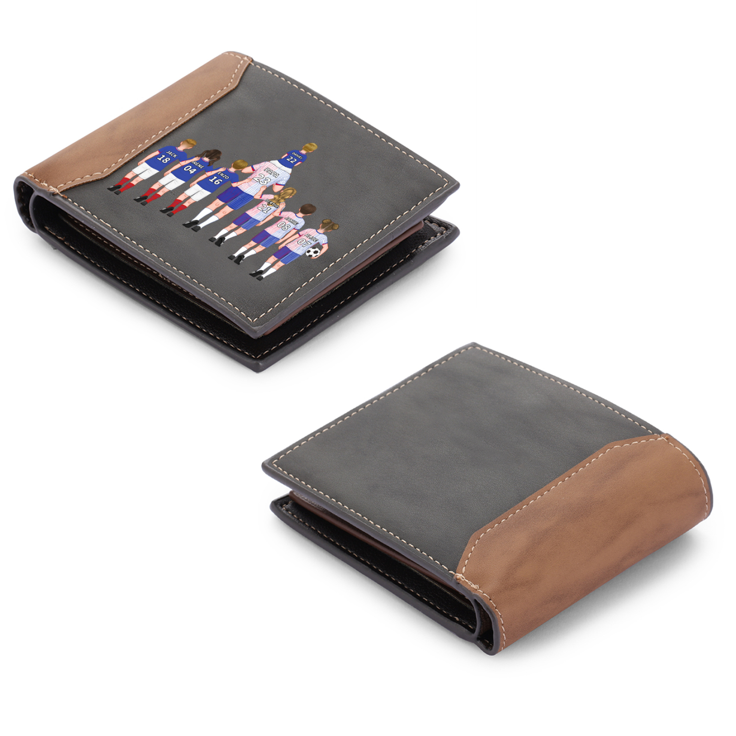 Portefeuille Personnalisé 1-8 Enfants et Prénoms Porte-Monnaie Carte en Cuir PU pour Homme | Jessemade