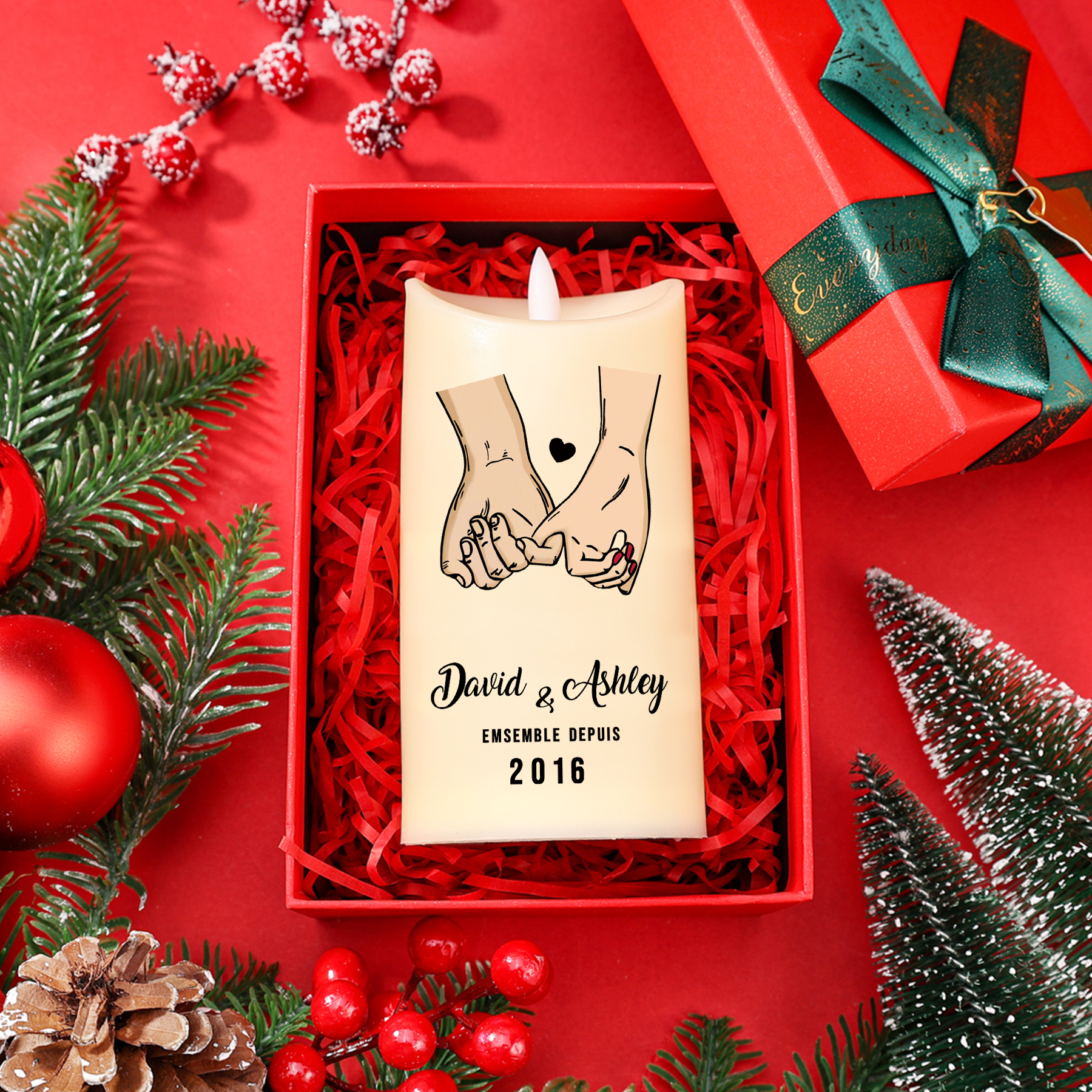Bougie Électronique 2 Prénoms et Années Personnalisés Bougie LED Cadeau Coffret pour Couple | Jessemade