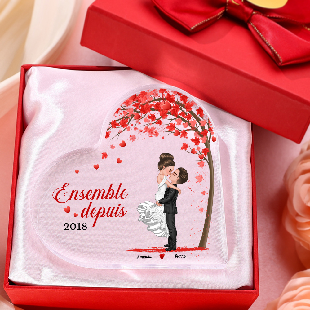 Plaque Acrylique en forme Cœur arbre romantique 2 Prénoms Personnalisés et date Cadeua pour couple Saint-Valentin | Jessemade