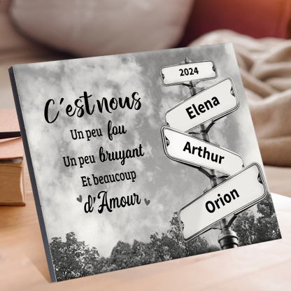 Cadre en Bois panneau indicateur 2-6 Prénoms et 1 Texte Personnalisés