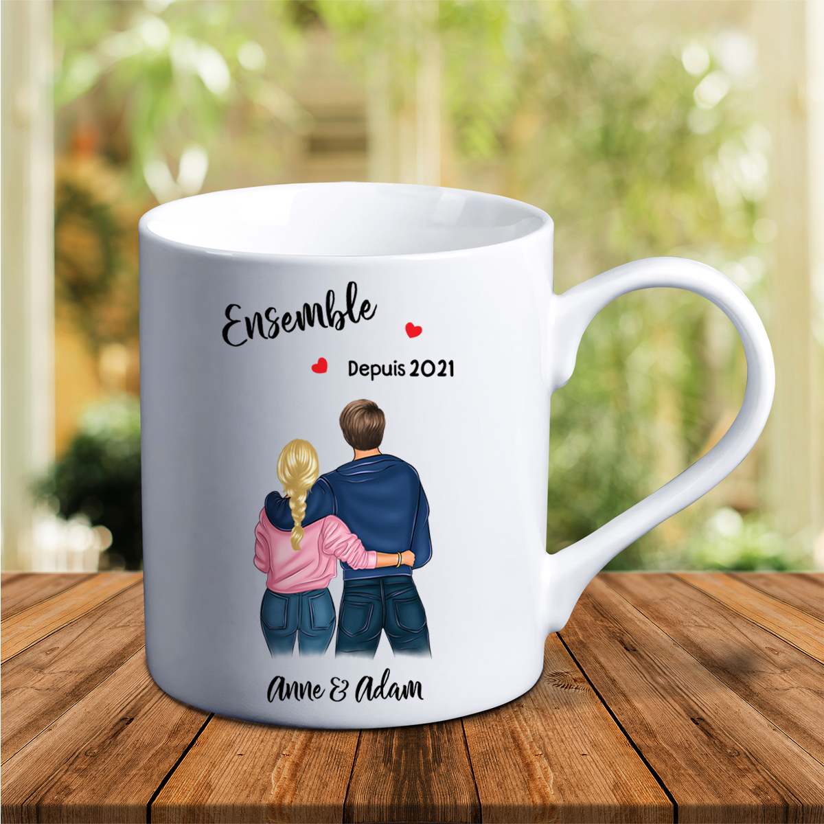 Tasse Céramique 2 Prénoms Personnalisés avec Texte Cadeau pour couple | Jessemade