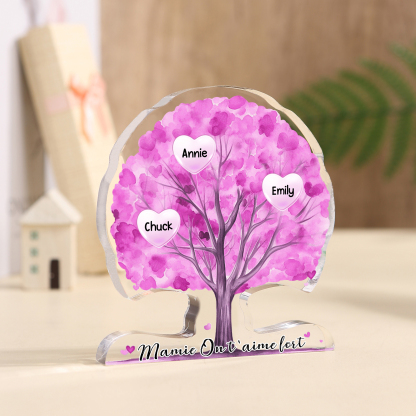 À Mamie - Plaque Acrylique en Forme d'Arbre de Vie Personnalisé avec 3 Prénoms et Texte Cadeau pour Famille | Jessemade