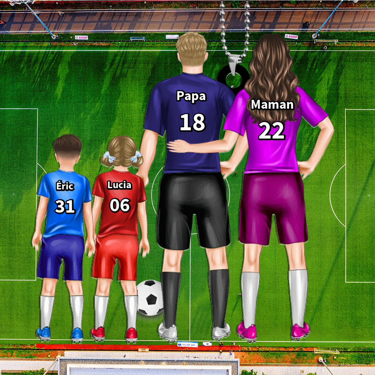 Porte-Clés Football Personnalisée 1 à 3 Prénoms d’enfants -Cadeau pour Famille | Jessemade