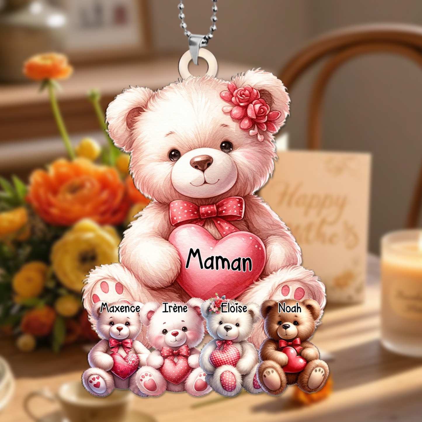 À Maman/Mamie - Porte-clés Personnalisés 1-10 Prénoms avec Oursons Couleurs Choisies Porte-Clés Personnaliables Pour Femme | Jessemade