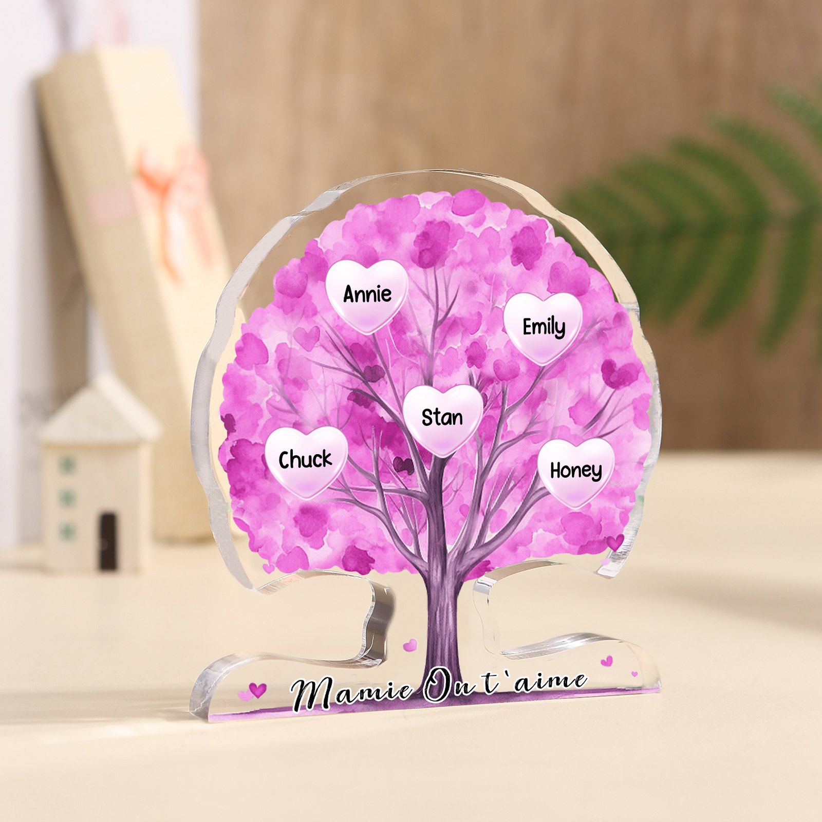 À Mamie - Plaque Acrylique en Forme d'Arbre de Vie Personnalisé avec 5 Prénoms et Texte Cadeau pour Famille | Jessemade