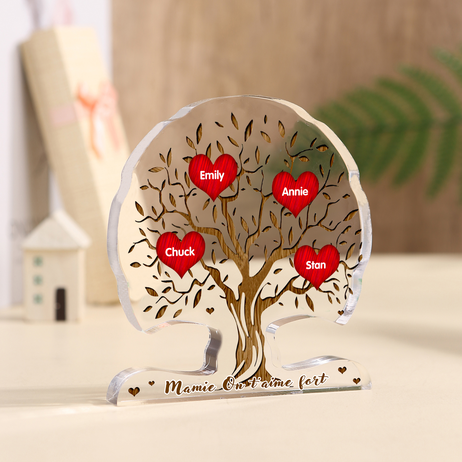 À Mamie - Plaque Acrylique en Forme d'Arbre de Vie 4 Prénoms Personnalisés avec Texte Cadeau Famille | Jessemade