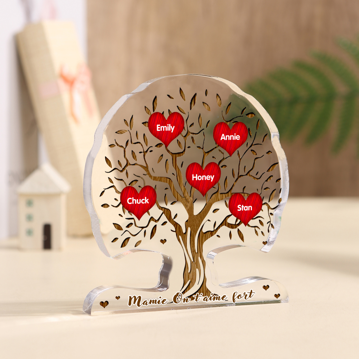 À Mamie - Plaque Acrylique en Forme d'Arbre de Vie 5 Prénoms Personnalisés avec Texte Cadeau Famille | Jessemade