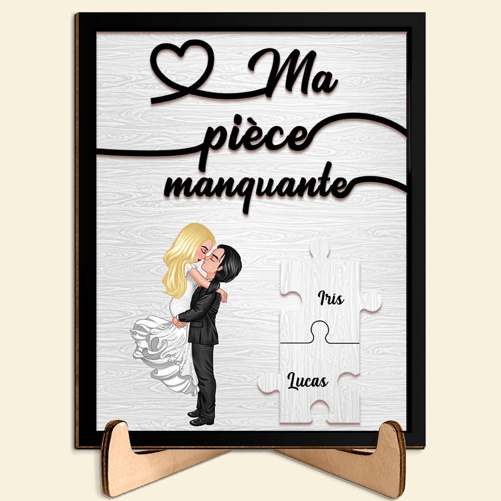 Décoration en bois "Ma Pièce Manquante"  2 Prénoms Personnalisés Ornement pour couple | Jessemade