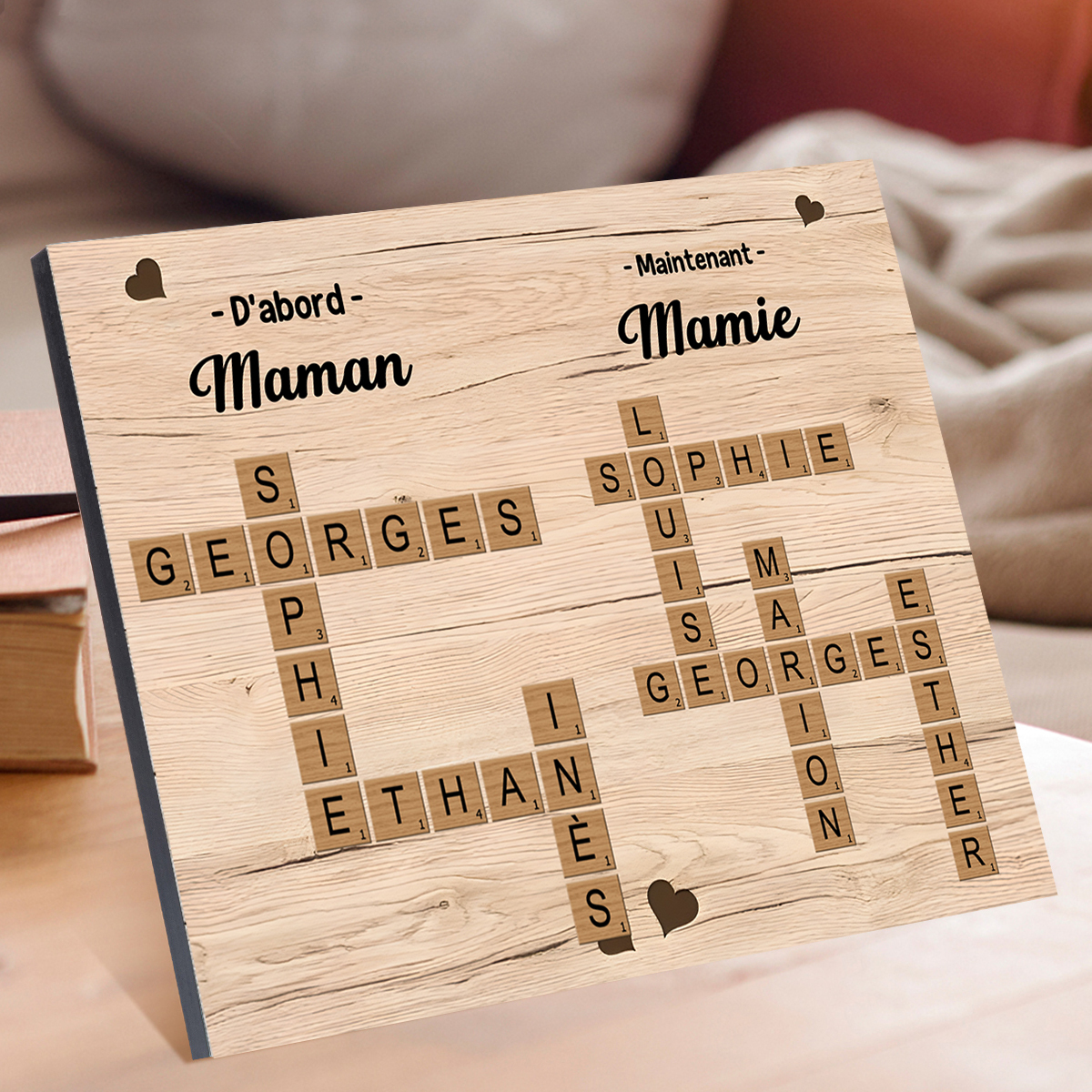 À Mamie - Cadre en Bois grille de mots croisés 1-12 Prénoms Personnalisés Cadeau pour Mamie | Jessemade