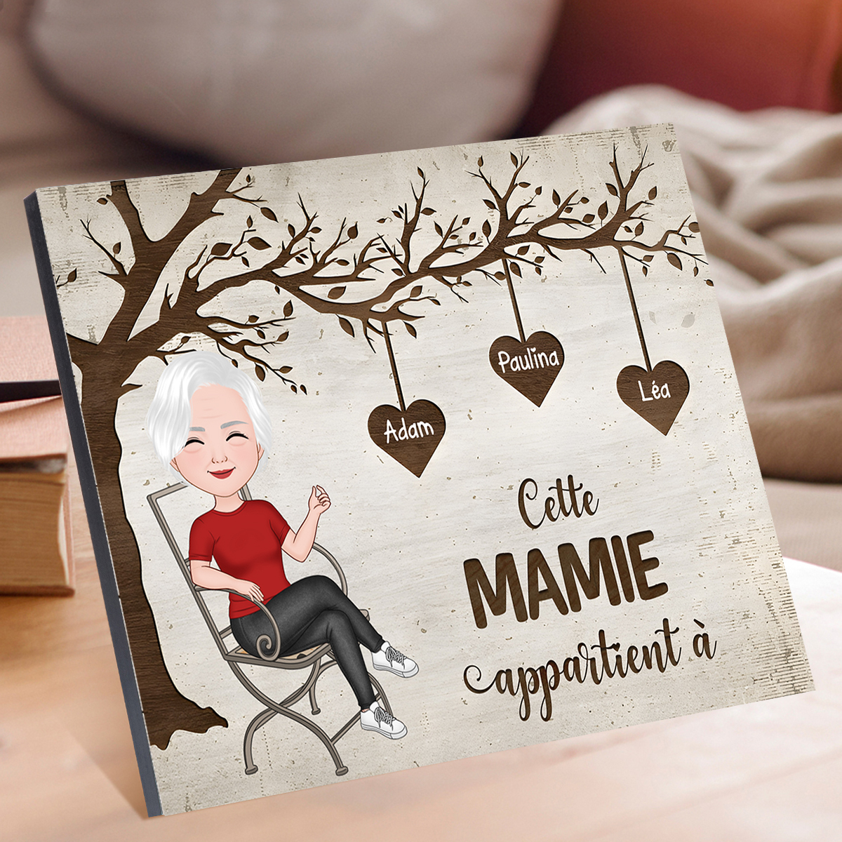 À Mamie - Cadre en Bois 1-8 Prénoms Personnalisés avec Illustrations Cadeau Pour Mamie | Jessemade