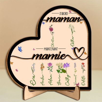 Plaque Cœur  en Bois 1-10 Prénoms Personnalisés Décoration de Maison Cadeau pour Mamie | Jessemade