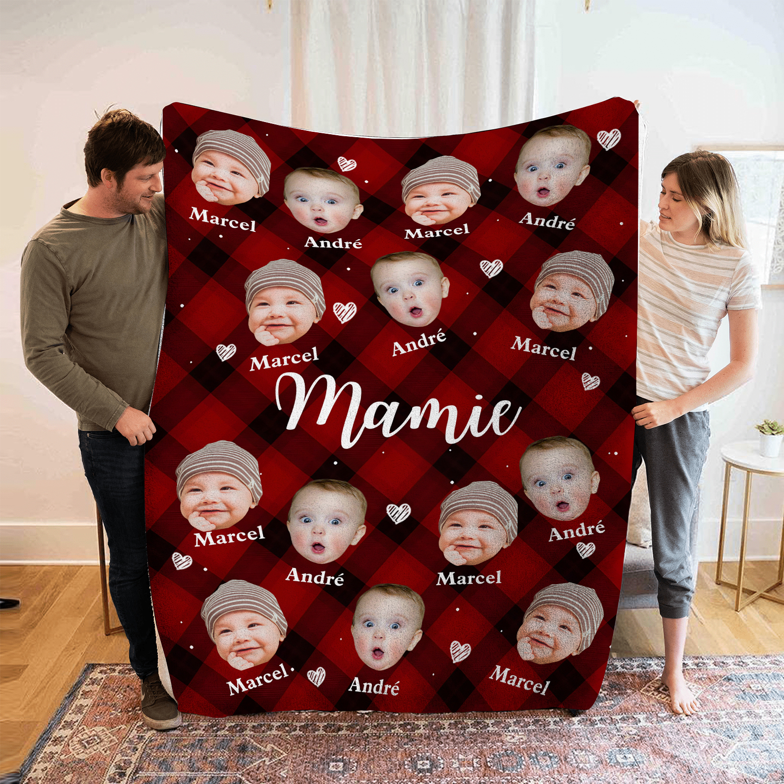 Couverture Personnalisée avec Photos & Prénoms – Cadeau Chaleureux et Unique | Jessemade