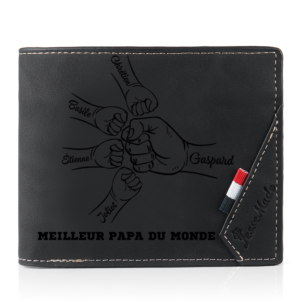 À Papa - Portefeuille Homme 1-6 Prénoms Personnalisés Porte-Monnaie en Cuir Pour Papa | Jessemade
