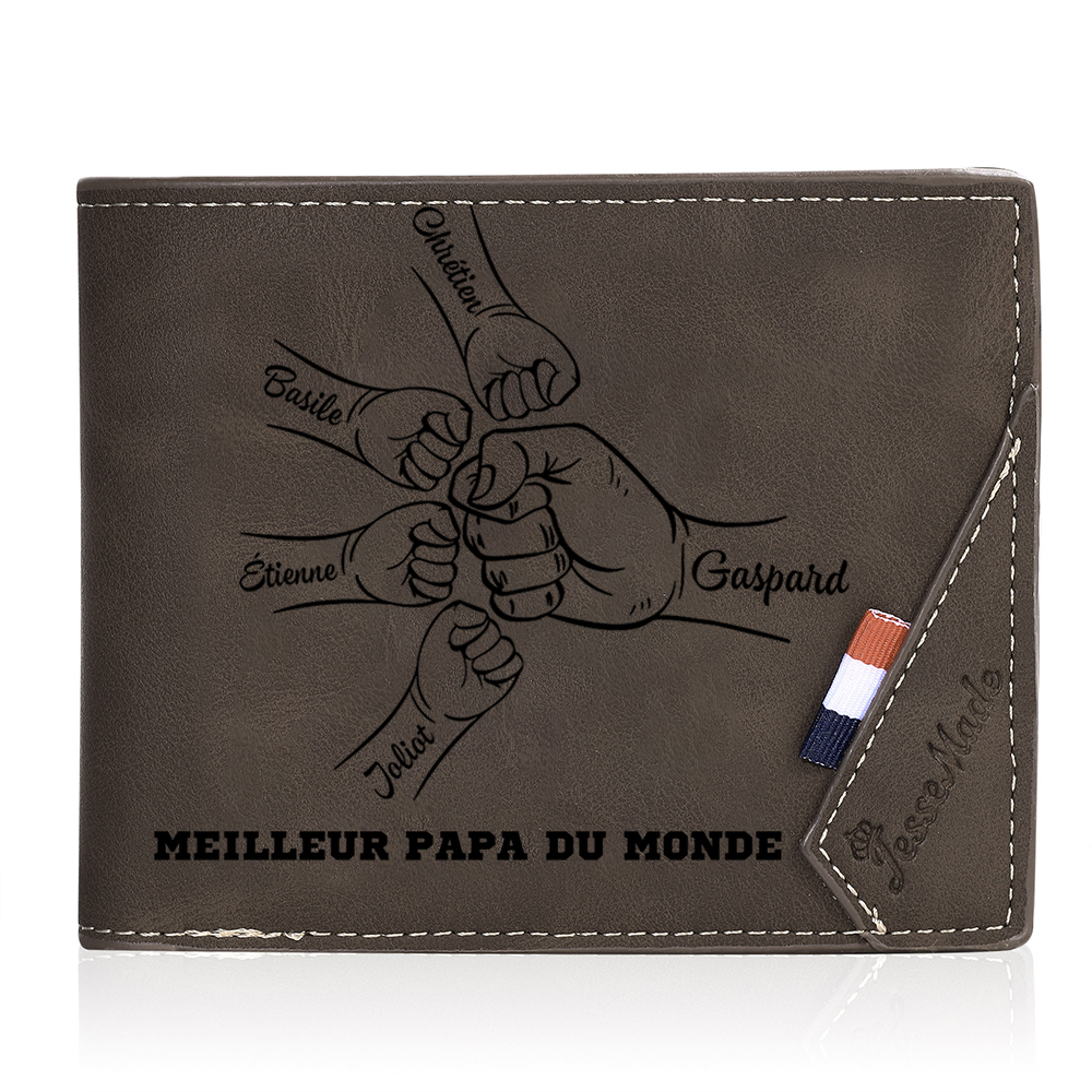 À Papa - Portefeuille Homme 1-6 Prénoms Personnalisés Porte-Monnaie en Cuir Pour Papa | Jessemade