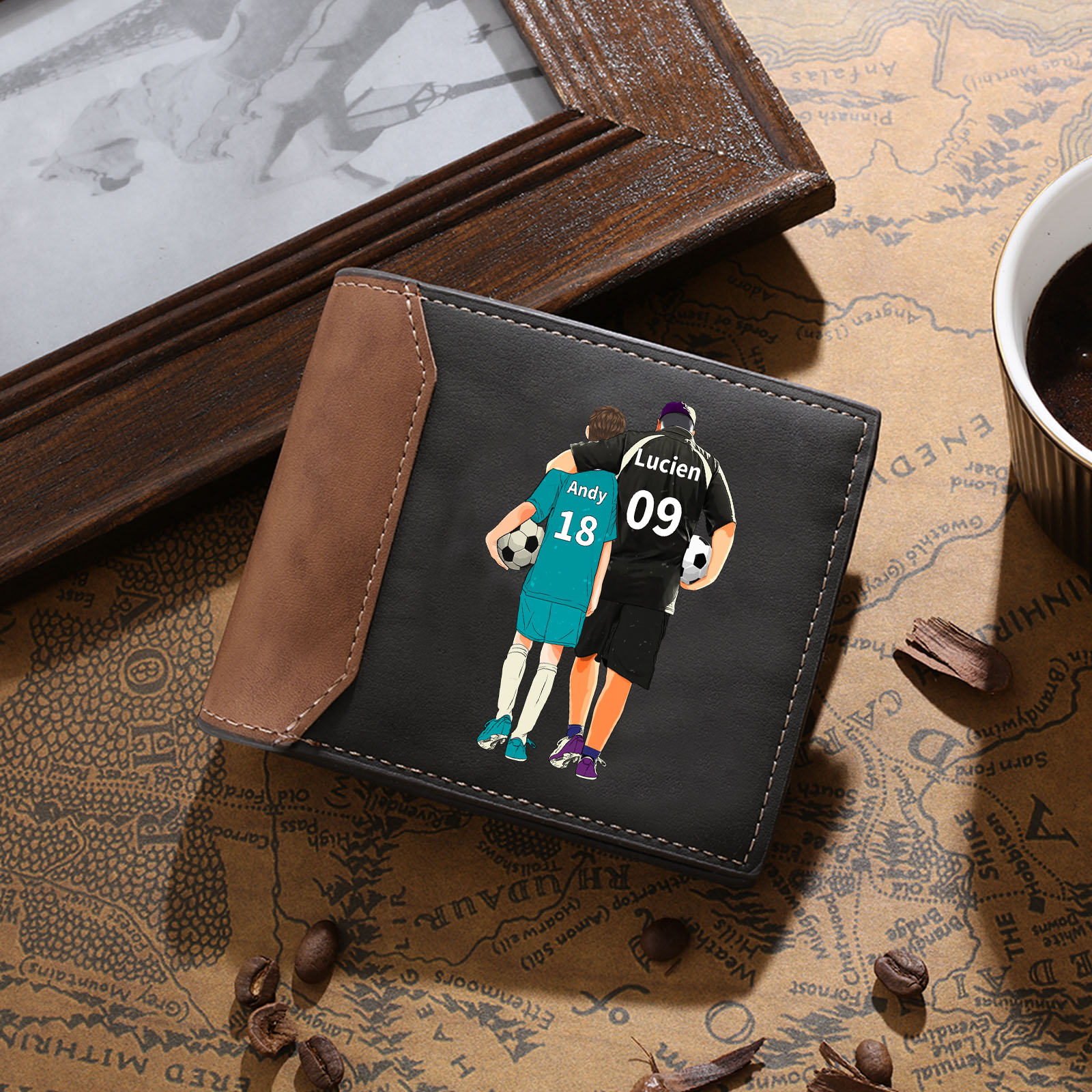 À Papa - Portefeuille Homme 1-8 Prénoms Personnalisés Avec Illustrations Porte-Monnaie en Cuir Pour Papa | Jessemade
