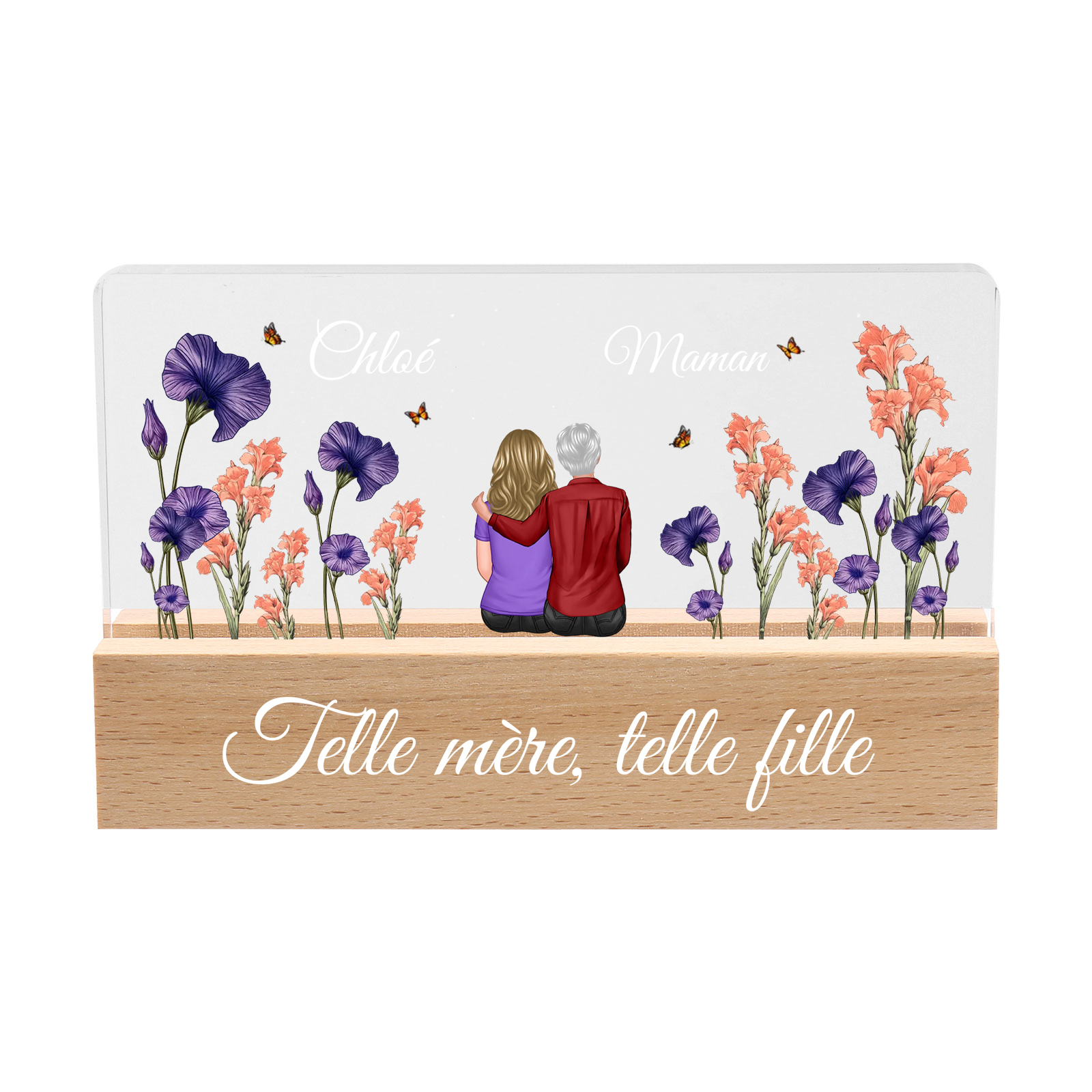 À Maman -  Lampe LED Personnalisés avec 2 Prénoms et Illustrations Fleurs Veilleuse Personnalisée pour Maman | Jessemade