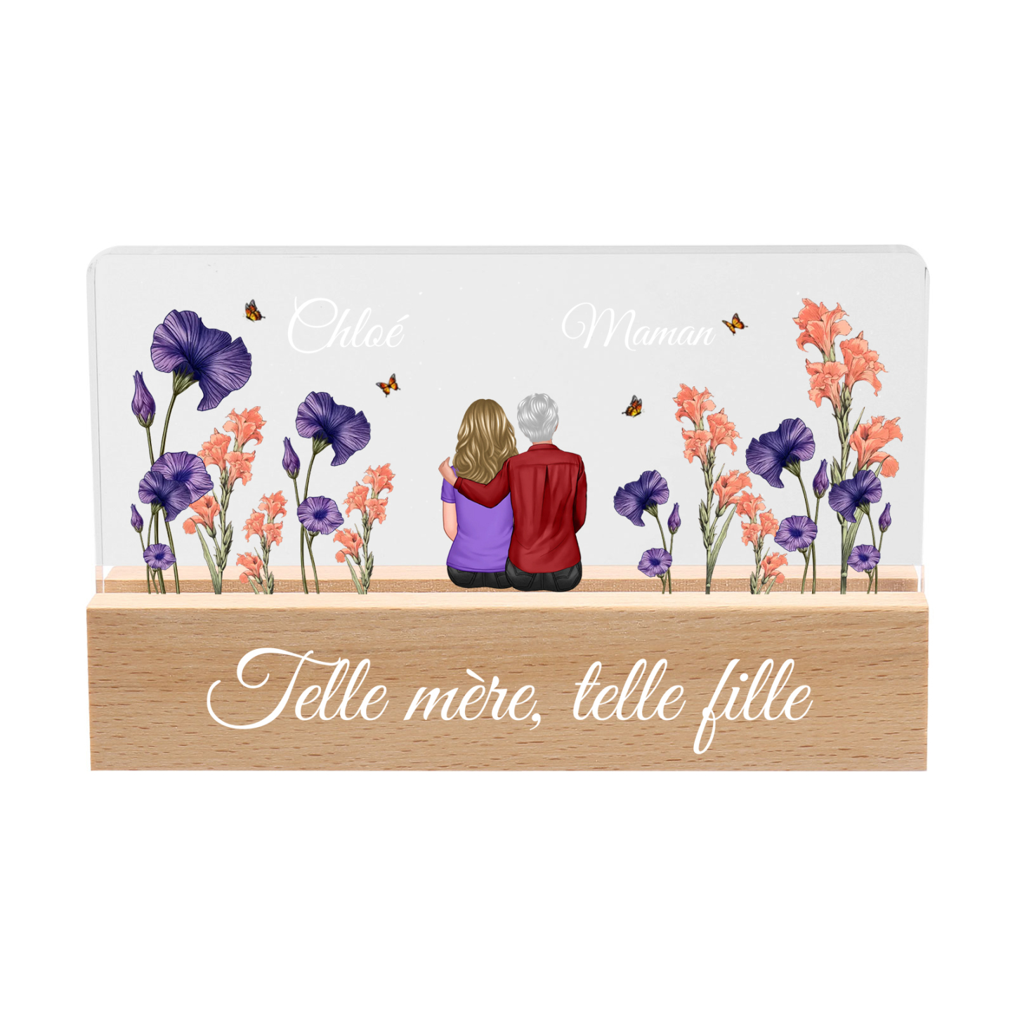 À Maman - Lampe LED Personnalisés avec 2 Prénoms et Illustrations Fleurs Veilleuse Personnalisée pour Maman | Jessemade