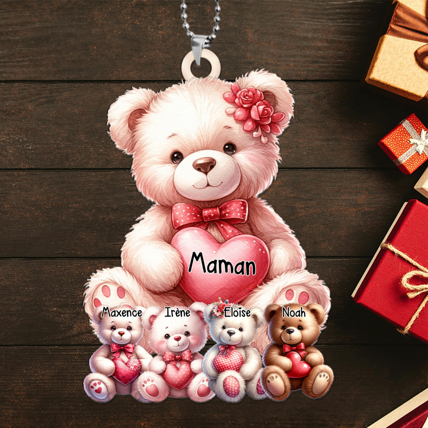 À Maman/Mamie - Porte-clés Personnalisés 1-10 Prénoms avec Oursons Couleurs Choisies Porte-Clés Personnaliables Pour Femme | Jessemade