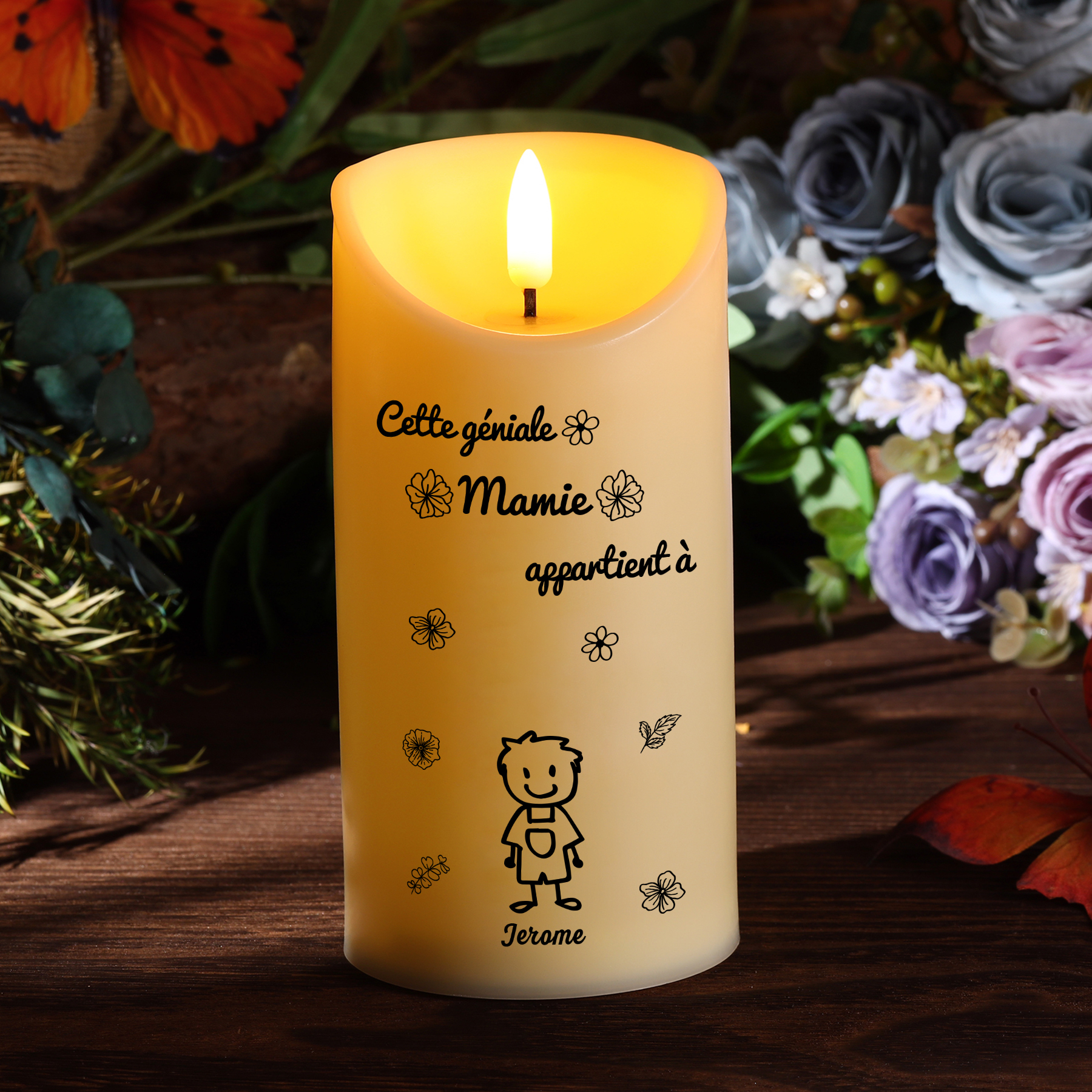 Bougie LED personnalisée pour mamie avec prénoms – Cadeau unique | Jessemade