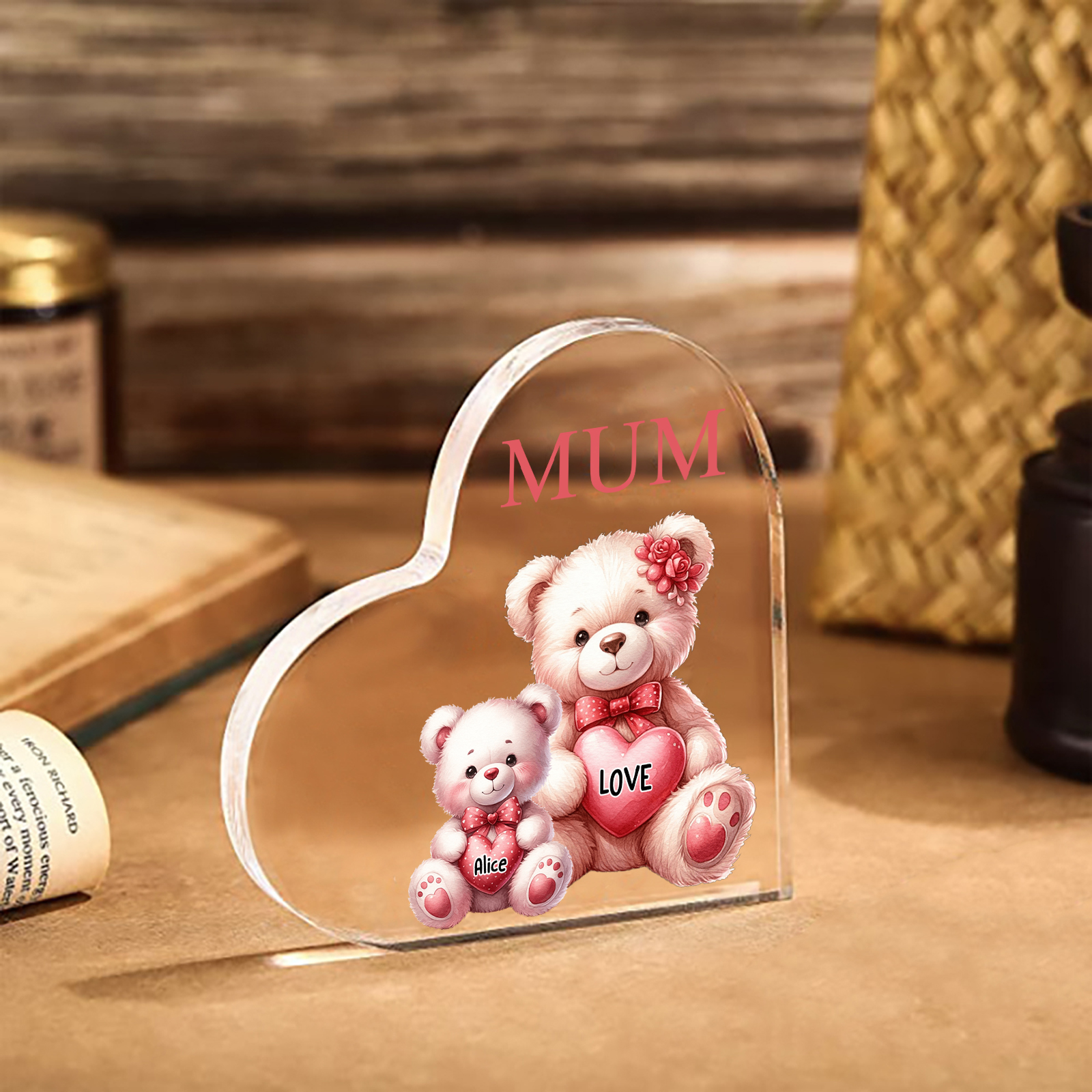 À Maman/Mamie - Plaque Coeur en Acrylique Personnalisé avec 1 Prénom et Texte Cadeau pour Maman/Mamie  | Jessemade