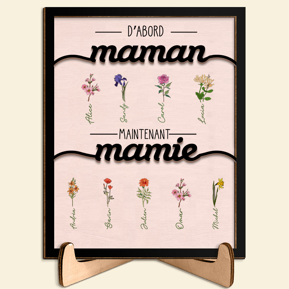 À Maman - Plaque en bois Personnalisé avec Fleurs de Naissance et Prénoms Décoration pour Maman | Jessemade