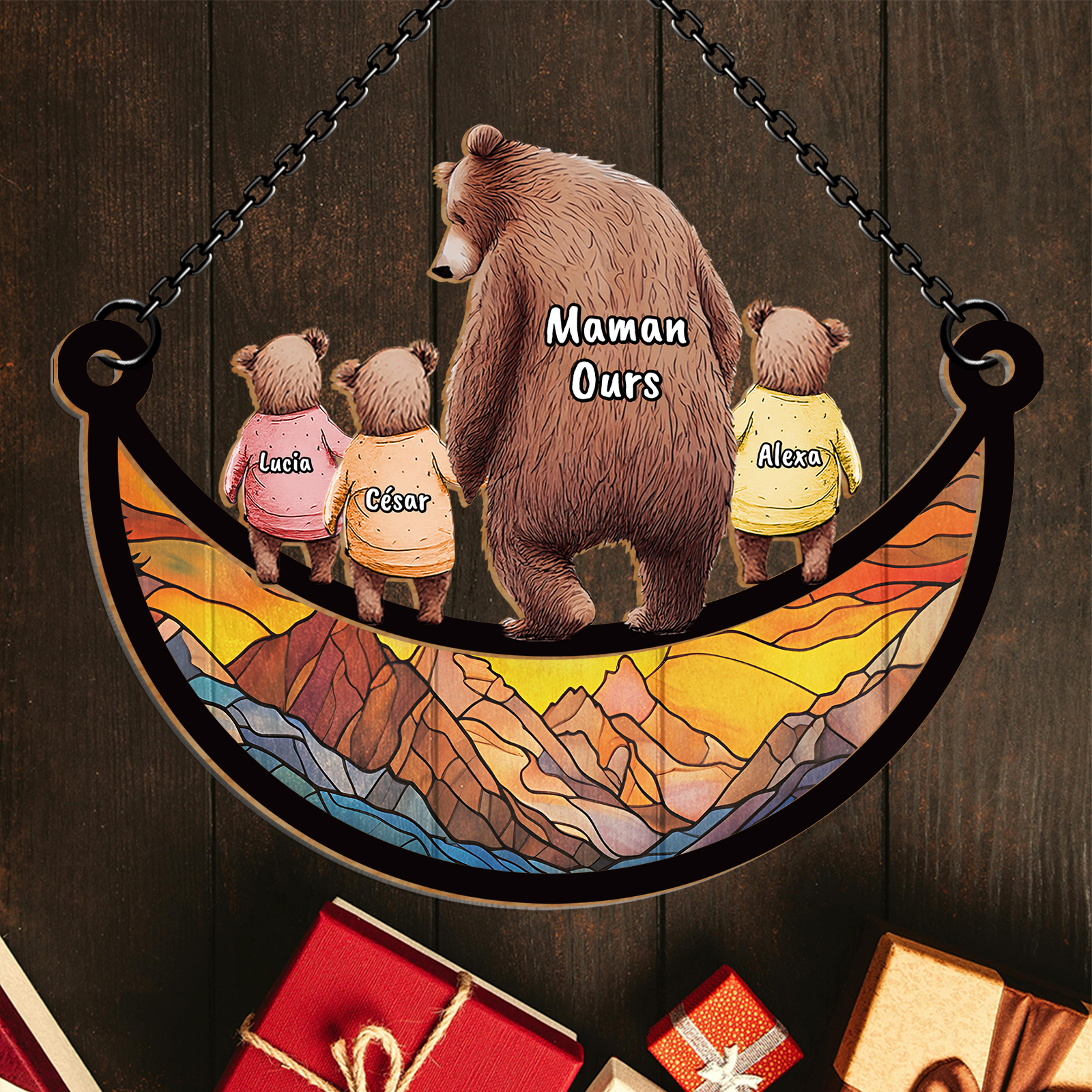 À Maman/Mamie-Suspension Famille Personnalisée avec 2-9 Prénoms et Ours Décoration Cadeau pour Maman | Jessemade