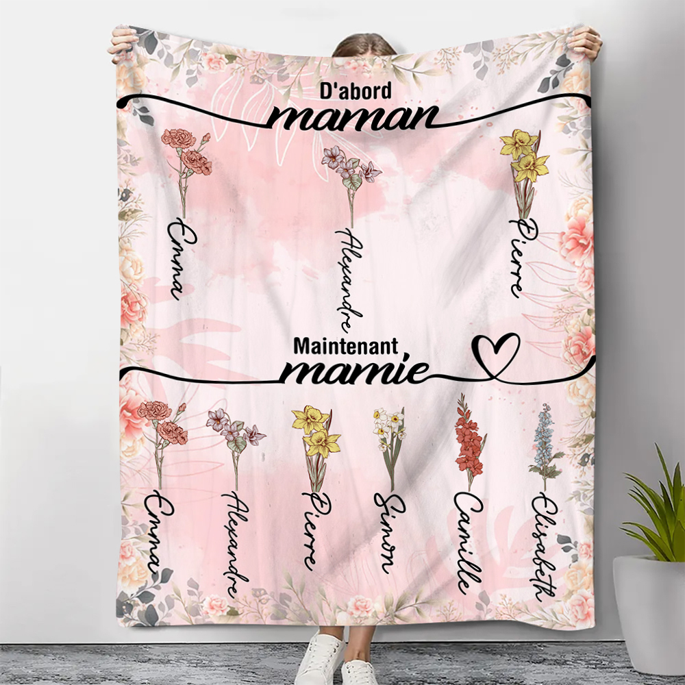 À Mamie/Maman Couverture 2-12 Prénoms Personnelisés avec fleur de naissance | Jessemade
