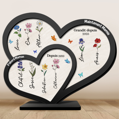 Cœur en bois personnalisé – Cadeau unique pour maman et mamie avec prénoms gravés | Jessemade