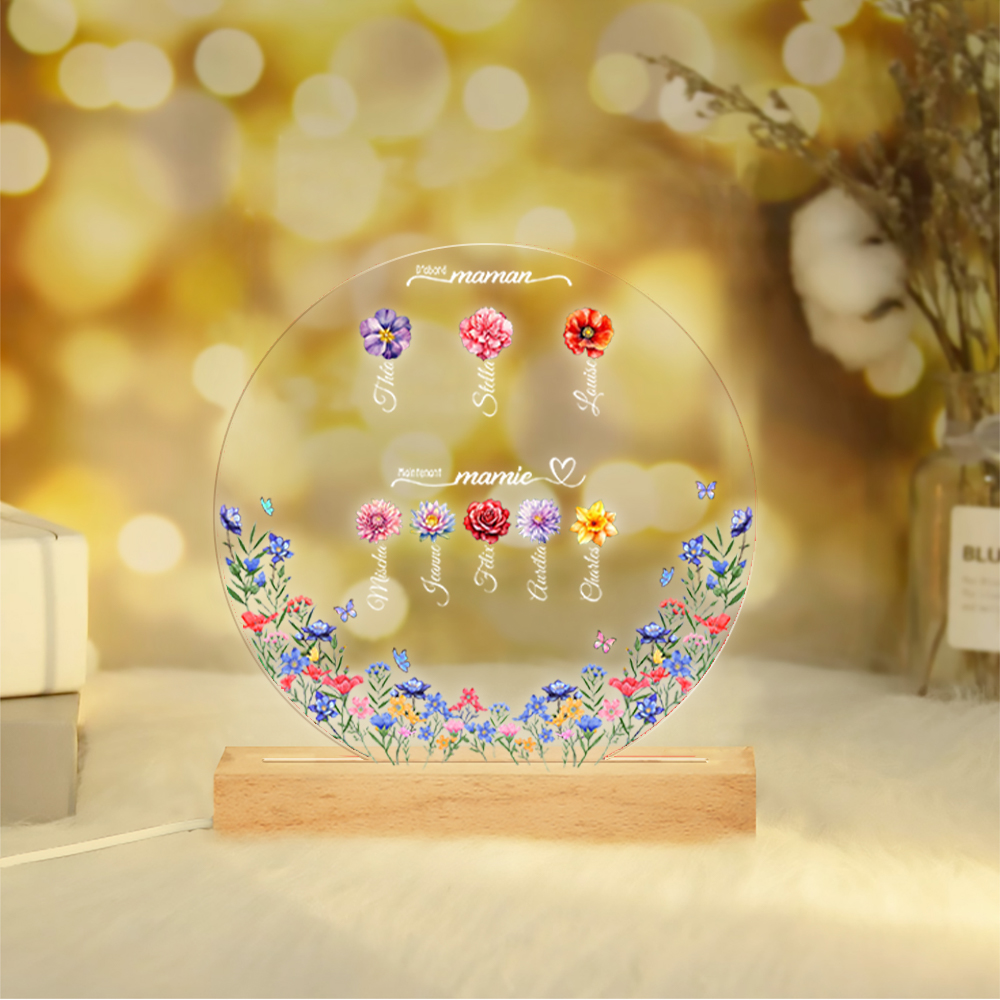 [Copy]À Maman/Mamie - Lampe de chevet LED Lumières Arbre 6 Prénoms et 2 Textes Personnalisés pour Famille