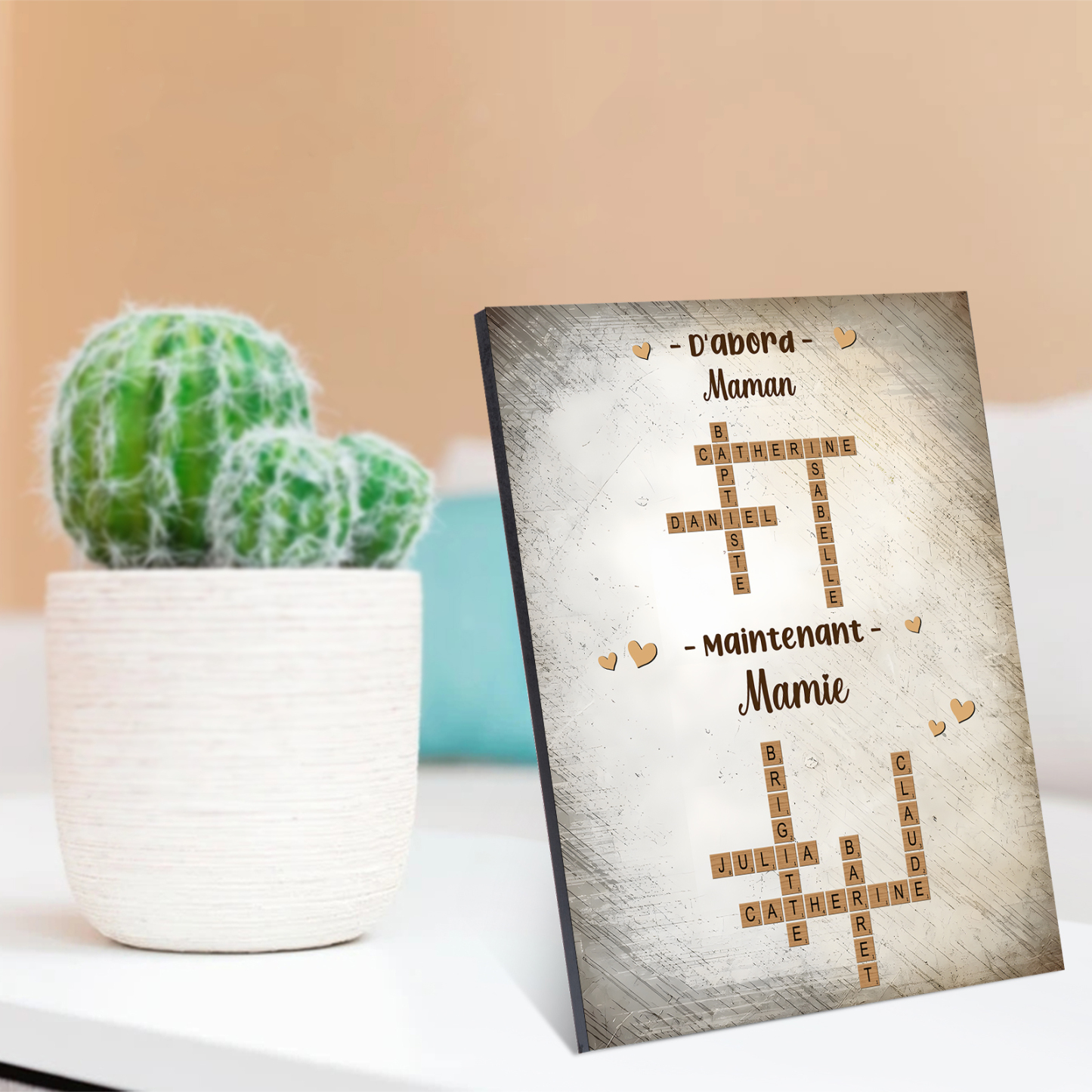 À Maman/Mamie - Cadre en Bois Grille de Mots Croisés 1-12 Prénoms Personnalisés Cadeau Fête des Mères | Jessemade