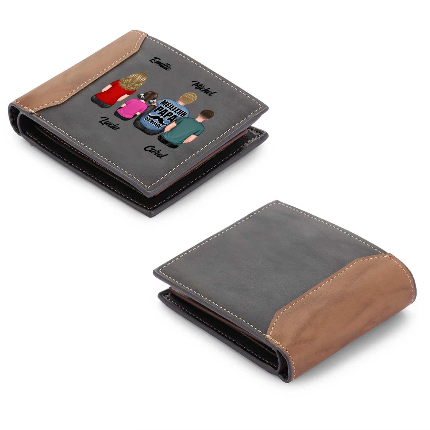 À Papa/Papi - Portefeuille Homme Personnalisé 1-7 Prénoms avec Illustrations Porte-Monnaie Cadeau pour Homme | Jessemade