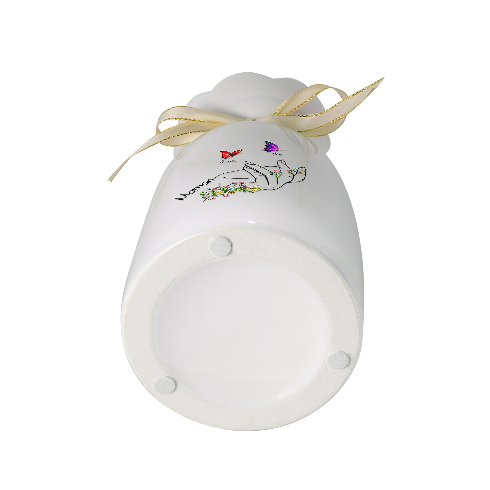 À Maman/Mamie - Vase en Céramique 2-8 Prénoms Personnalisés avec 1 Texte Vase Main et Papillon (sans fleurs) | Jessemade