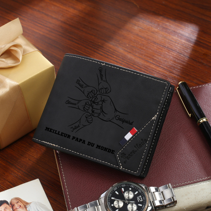 À Papa - Portefeuille Homme 1-6 Prénoms Personnalisés Porte-Monnaie en Cuir Pour Papa | Jessemade