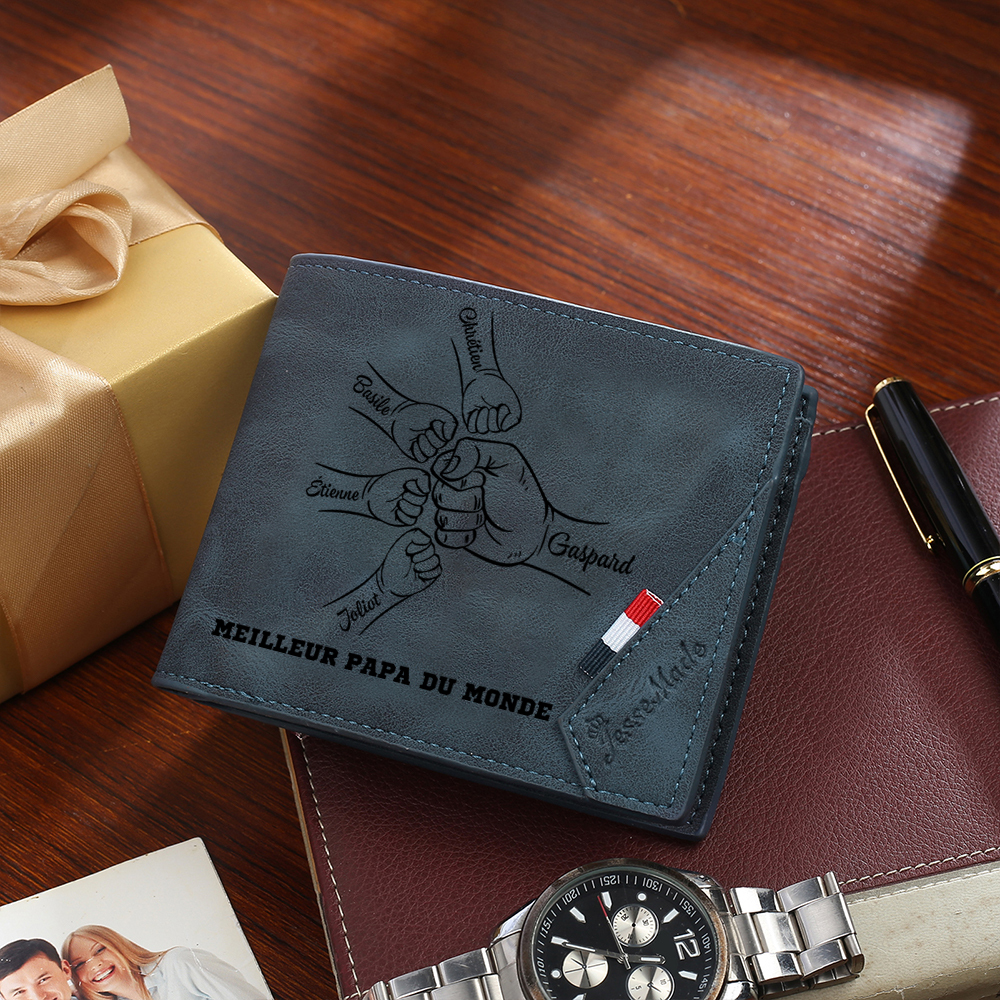 À Papa - Portefeuille Homme 1-6 Prénoms Personnalisés Porte-Monnaie en Cuir Pour Papa | Jessemade