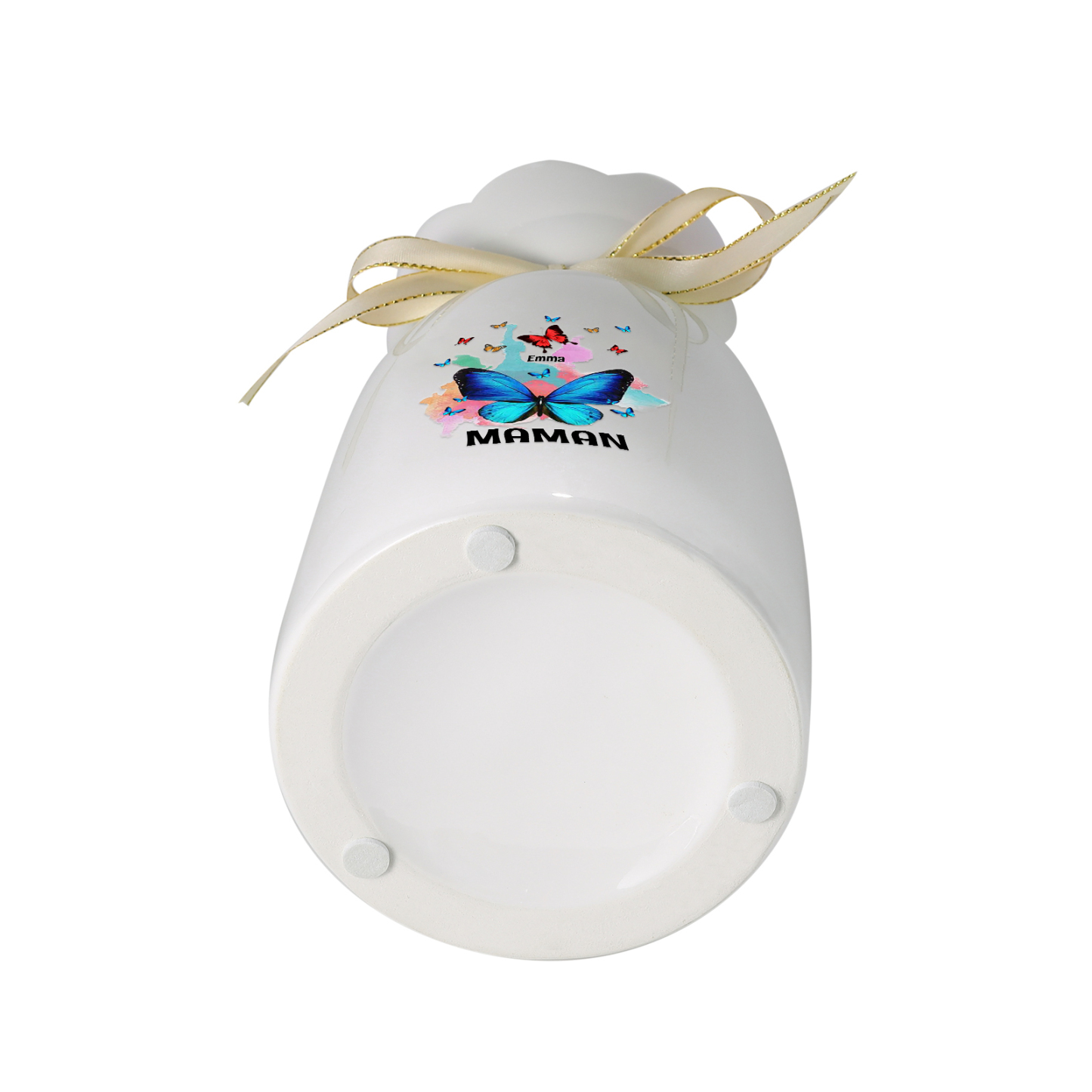 À Maman/Mamie - Vase en Céramique Personnalisés avec 1-8 Prénoms et 1 Texte Vase Motif Papillons Colorés (sans fleurs) | Jessemade