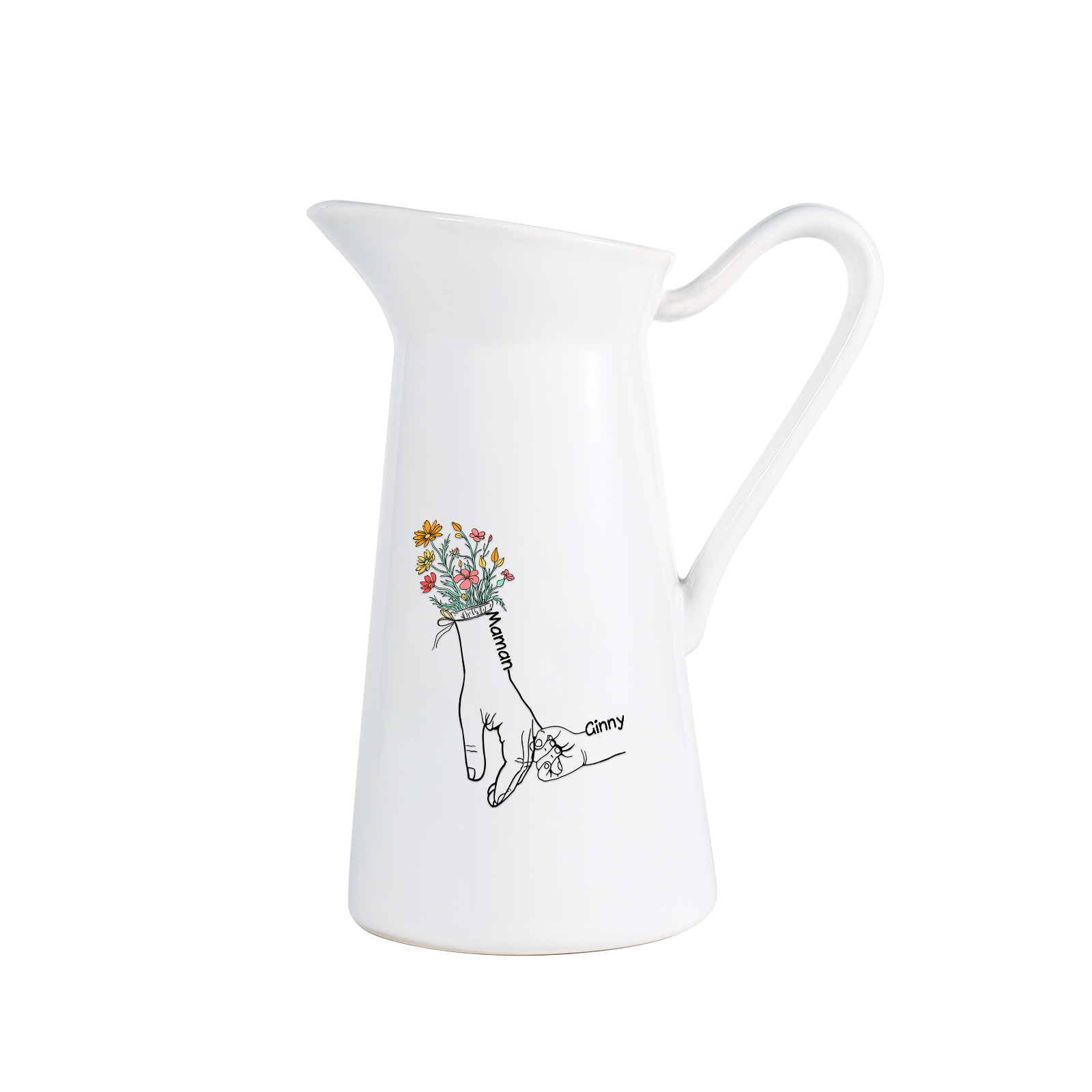 À Maman/Mamie - Vase Personnalisé 2-7 Prénoms Vase Forme Pichet en Céramique (sans fleurs) | Jessemade