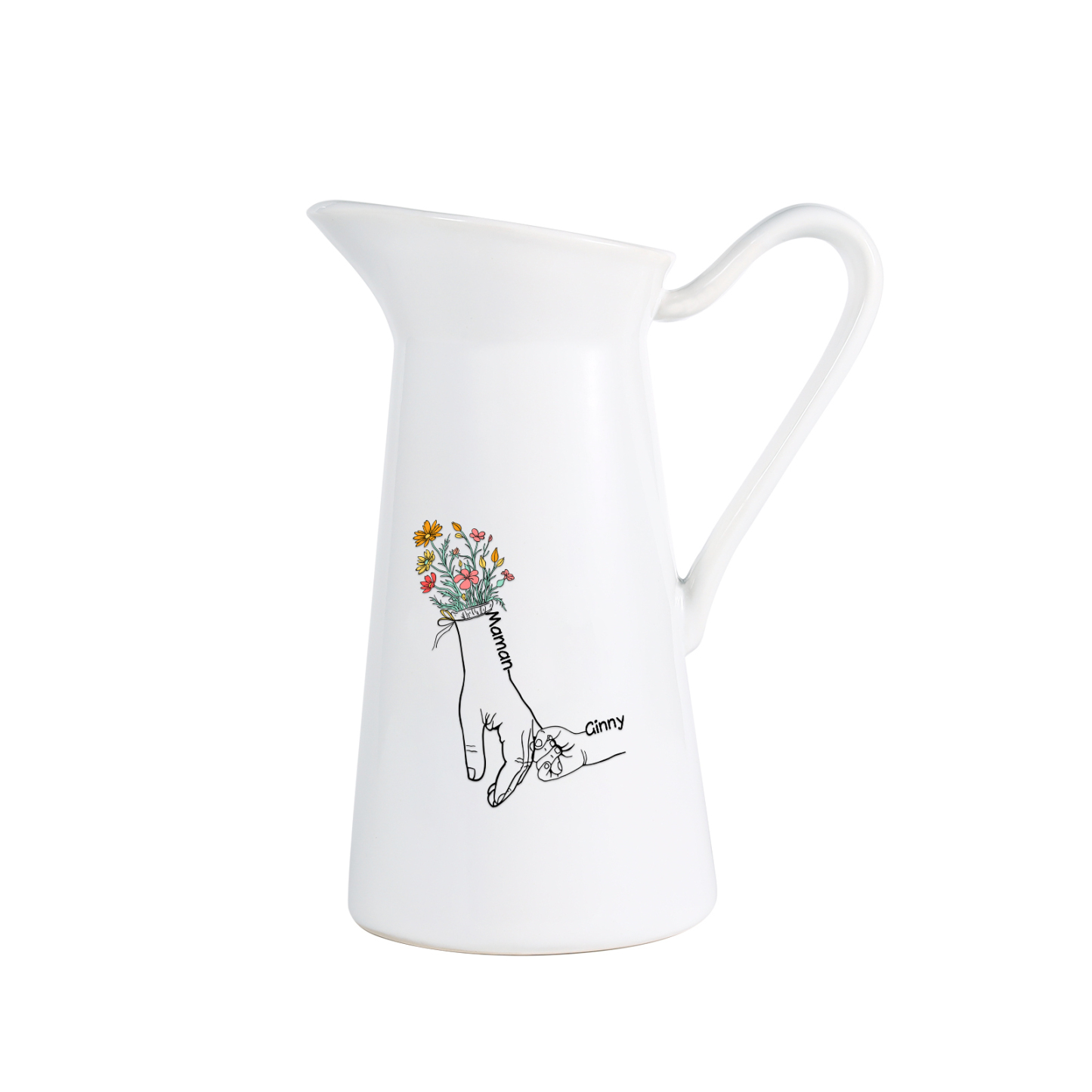 À Maman/Mamie - Vase Personnalisé 2-7 Prénoms Vase Forme Pichet en Céramique (sans fleurs) | Jessemade