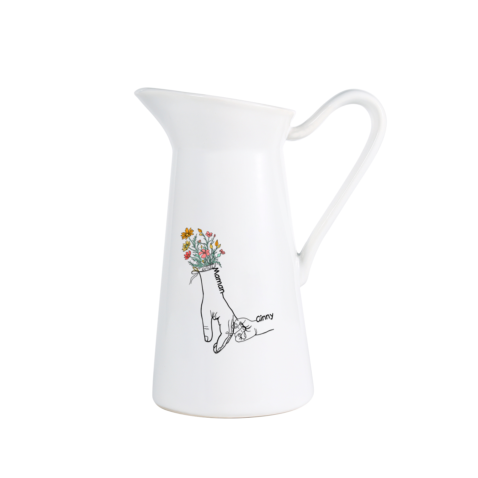 À Maman/Mamie - Vase Personnalisé 2-7 Prénoms Vase Forme Pichet en Céramique (sans fleurs) | Jessemade