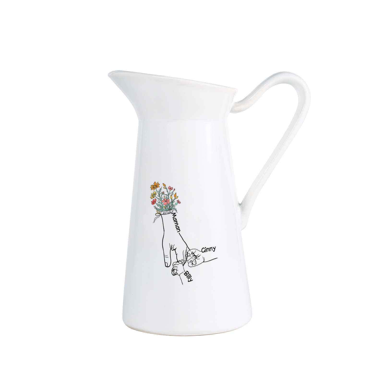 À Maman/Mamie - Vase Personnalisé 2-7 Prénoms Vase Forme Pichet en Céramique (sans fleurs) | Jessemade