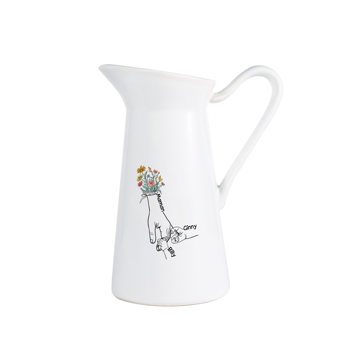 À Maman/Mamie - Vase Personnalisé 2-7 Prénoms Vase Forme Pichet en Céramique (sans fleurs) | Jessemade