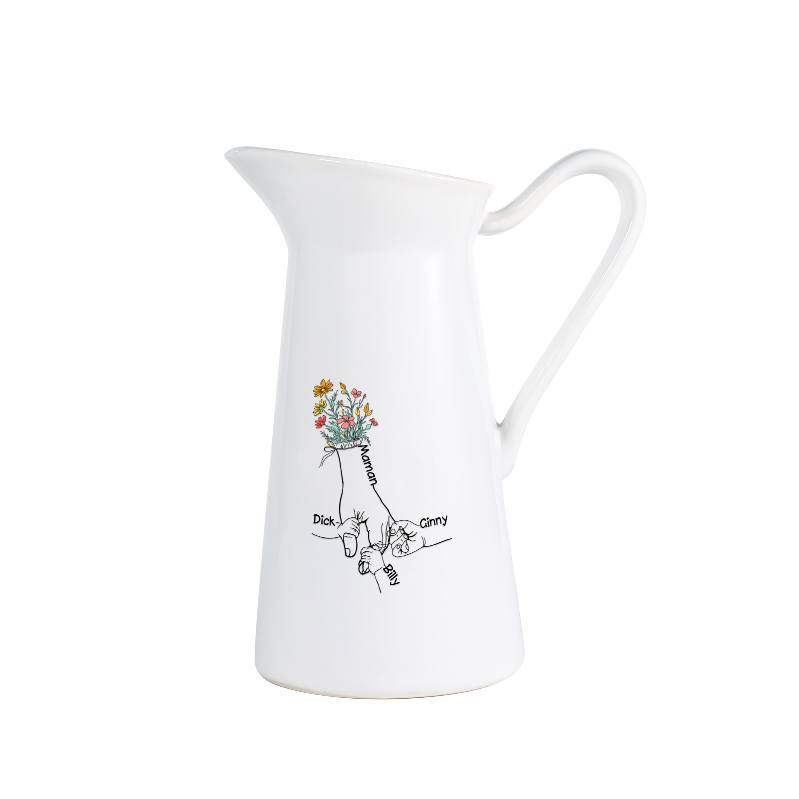 À Maman/Mamie - Vase Personnalisé 2-7 Prénoms Vase Forme Pichet en Céramique (sans fleurs) | Jessemade