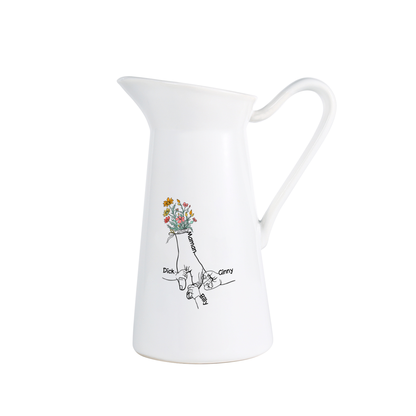 À Maman/Mamie - Vase Personnalisé 2-7 Prénoms Vase Forme Pichet en Céramique (sans fleurs) | Jessemade