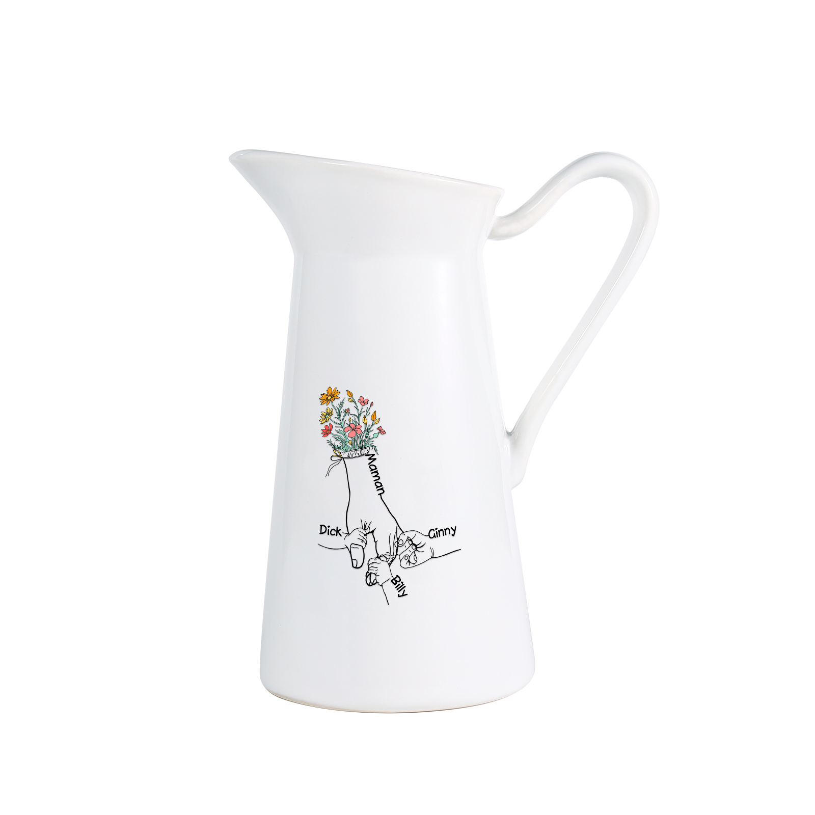 À Maman/Mamie - Vase Personnalisé 2-7 Prénoms Vase Forme Pichet en Céramique (sans fleurs) | Jessemade