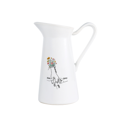 À Maman/Mamie - Vase Personnalisé 2-7 Prénoms Vase Forme Pichet en Céramique (sans fleurs) | Jessemade
