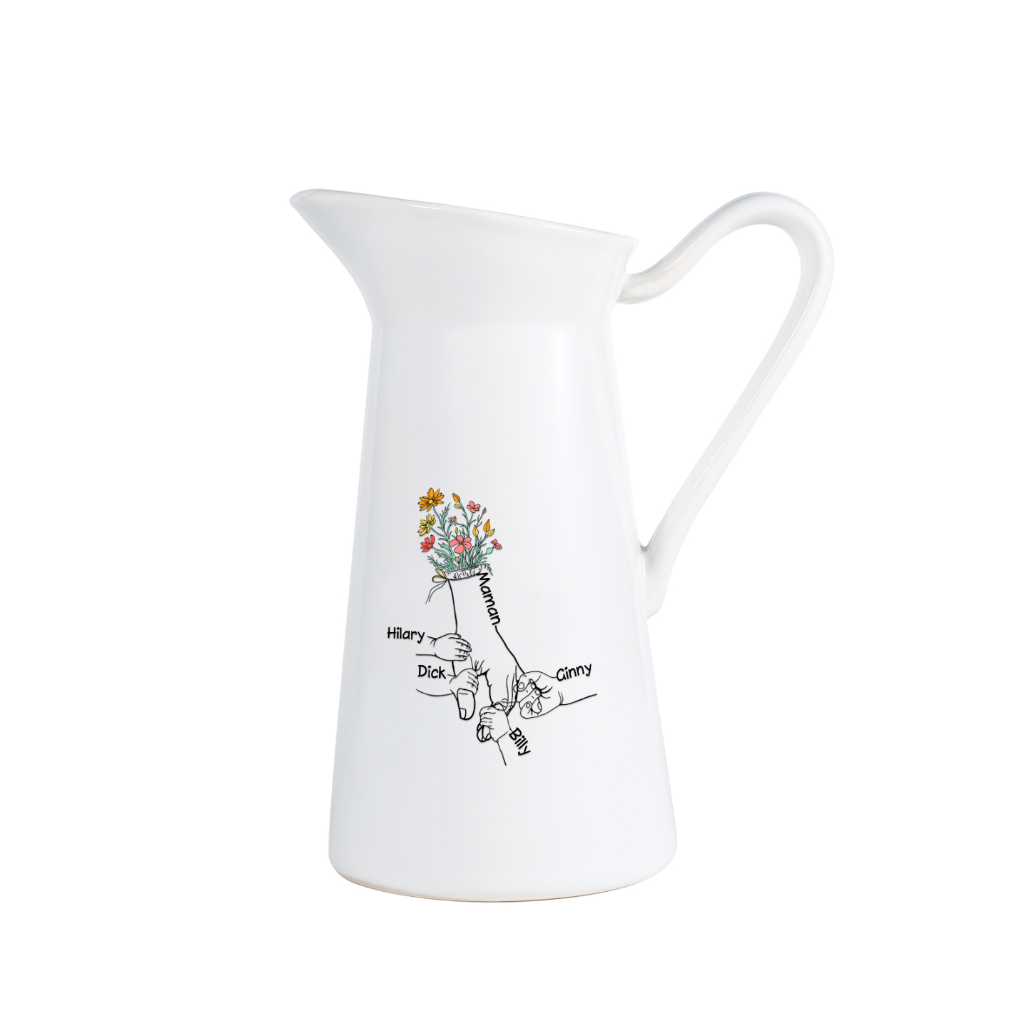 À Maman/Mamie - Vase Personnalisé 2-7 Prénoms Vase Forme Pichet en Céramique (sans fleurs) | Jessemade