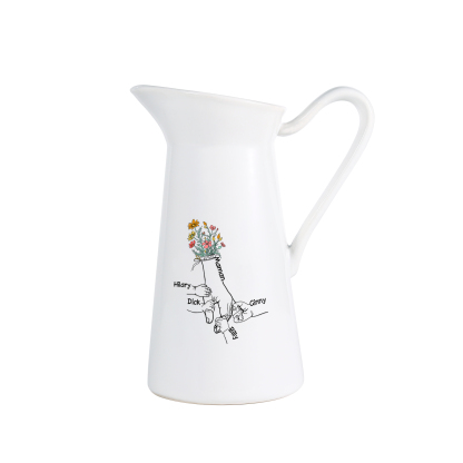 À Maman/Mamie - Vase Personnalisé 2-7 Prénoms Vase Forme Pichet en Céramique (sans fleurs) | Jessemade