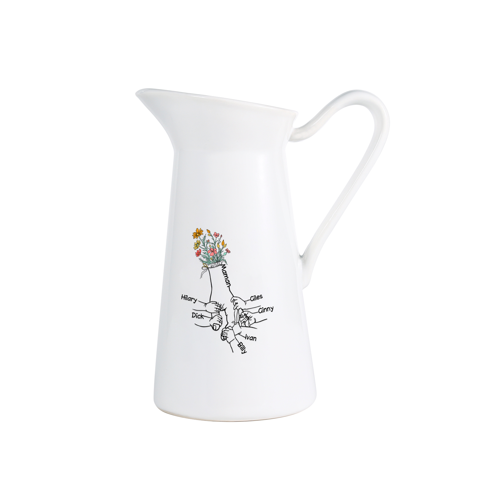 À Maman/Mamie - Vase Personnalisé 2-7 Prénoms Vase Forme Pichet en Céramique (sans fleurs) | Jessemade